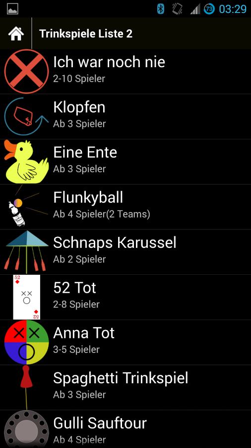 Trinkspiele App Android Liste2