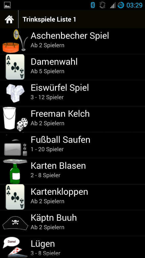 Trinkspiele App Android Liste1